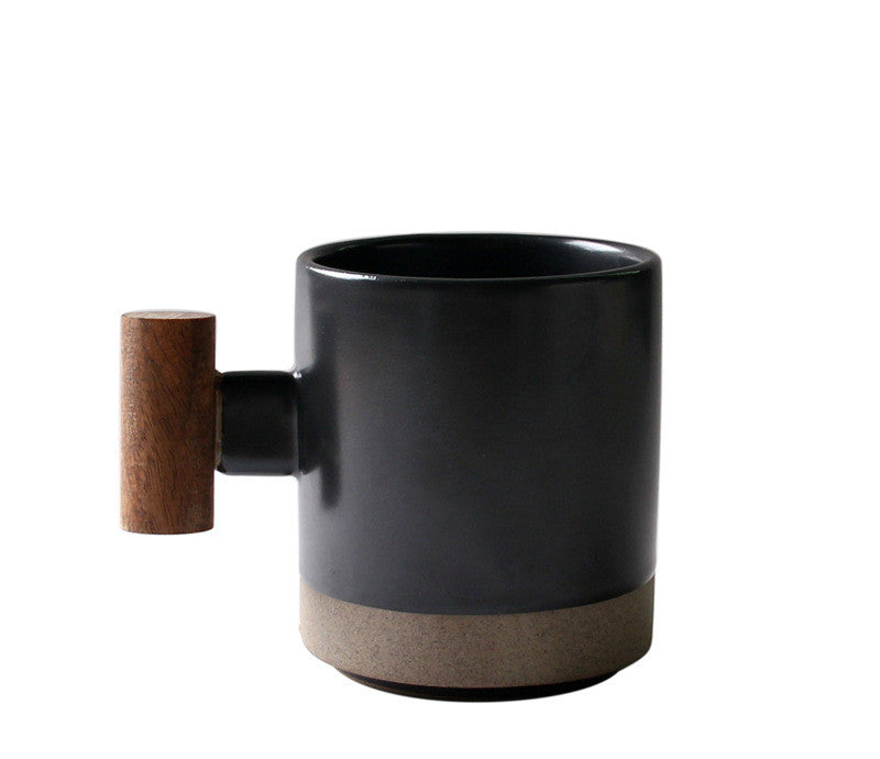 Wooden Handle Ceramic Water Cup Mug Coffee Cup Creative