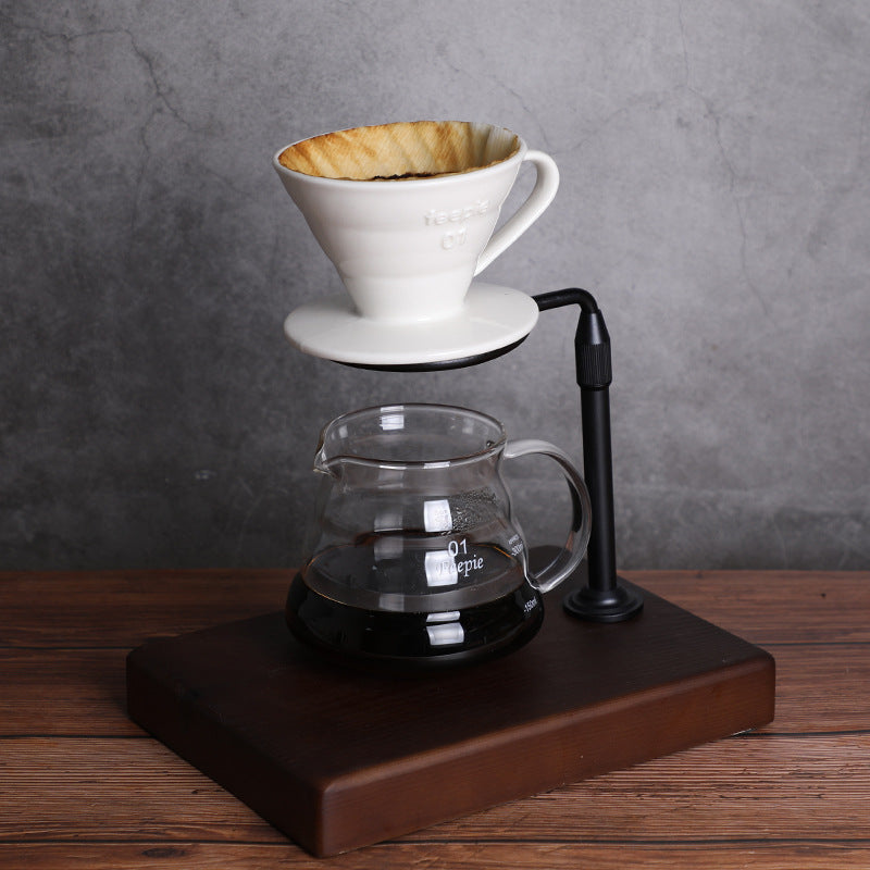 Hand Brew Coffee Filter Cup Holder Solid Wood Base Tray