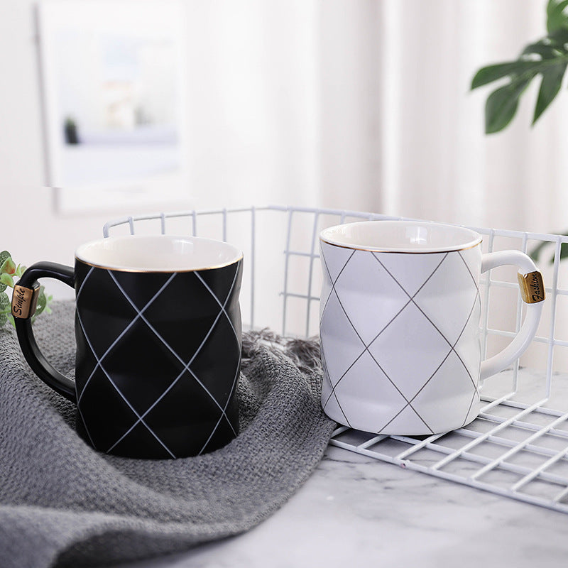 Nordic Style Ins Diamond Gold Black And White Breakfast Simple Personality Coffee Cup