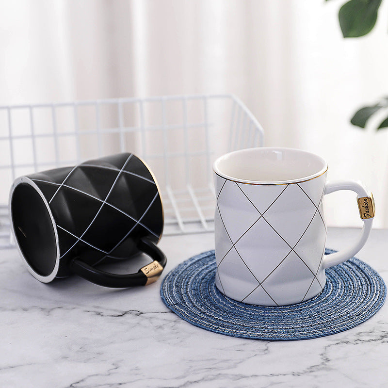 Nordic Style Ins Diamond Gold Black And White Breakfast Simple Personality Coffee Cup