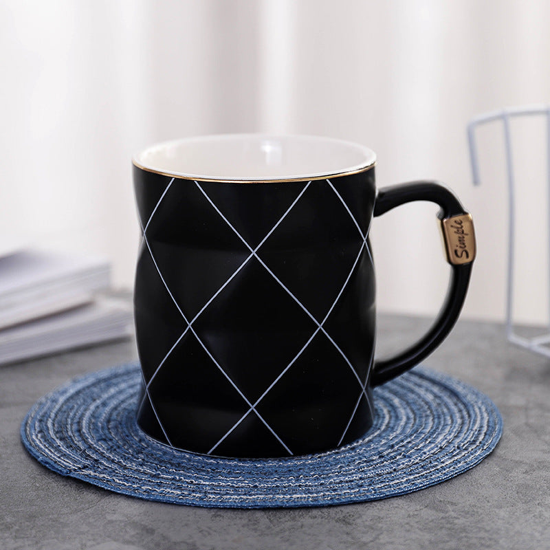 Nordic Style Ins Diamond Gold Black And White Breakfast Simple Personality Coffee Cup