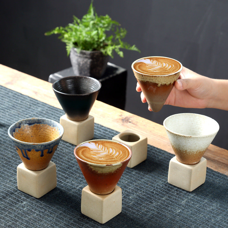 Japanese Style Coarse Pottery Mug Cross-border Hot Drink Retro Creative Hand-pulled Glaze Latte Art Coffee Ceramic Cup