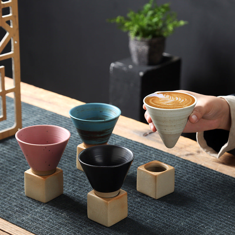 Japanese Style Coarse Pottery Mug Cross-border Hot Drink Retro Creative Hand-pulled Glaze Latte Art Coffee Ceramic Cup